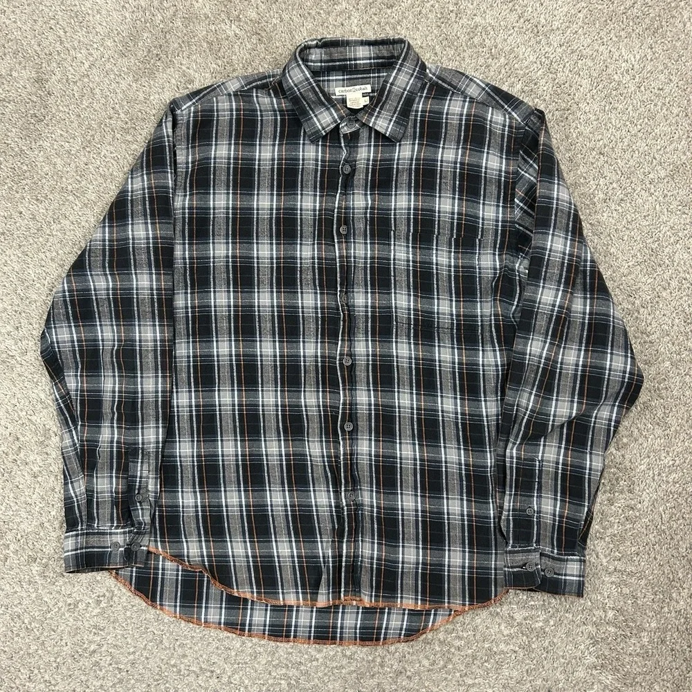 Carbon 2 Cobalt Flannel Shirt Mens Large Blue Plaid Cotton Button Up Long Sleeve
